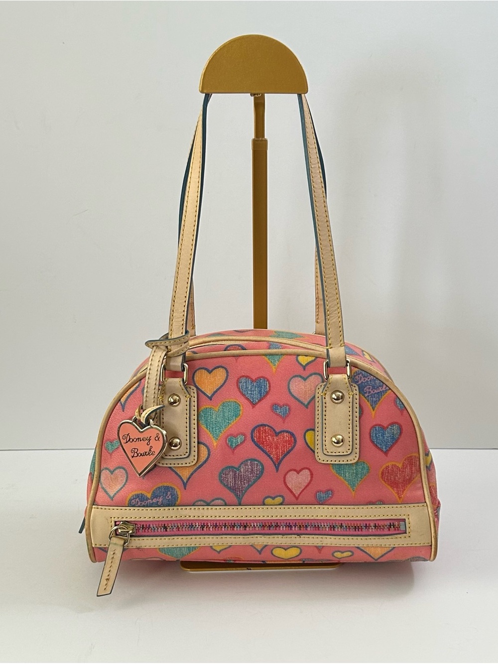 Dooney & Bourke Y2K Pink Crayon Hearts Medium Bowler Bag.